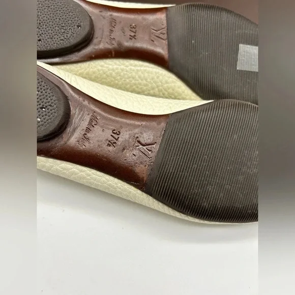 Louis Vuitton LV Logo Ballet Flats Shoes Womens Size 37.5 Beige White - Picture 9 of 16